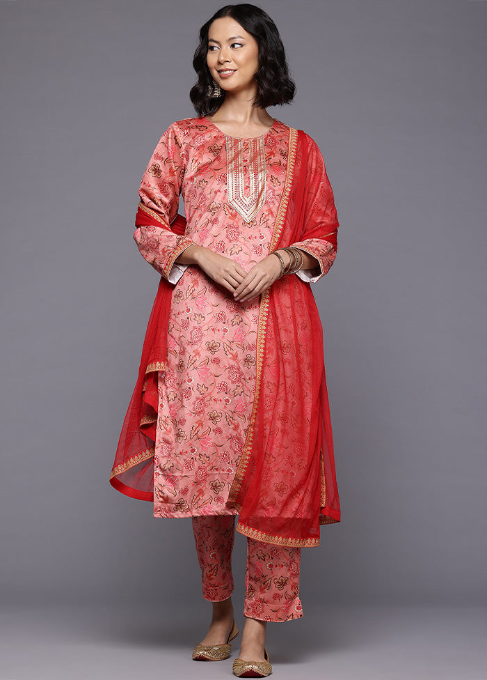 3 Pc Peach Readymade Velvet Dupatta Suit Set Shop Sale Online