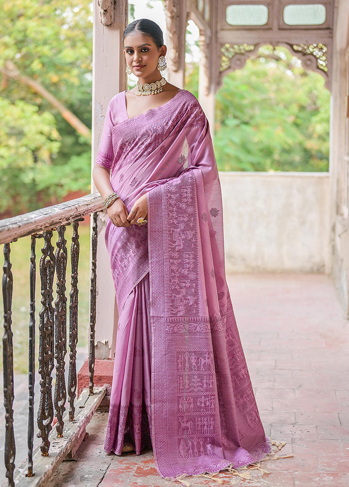 Purple Spun Silk Saree With Blouse Piece Low Pice For Sale