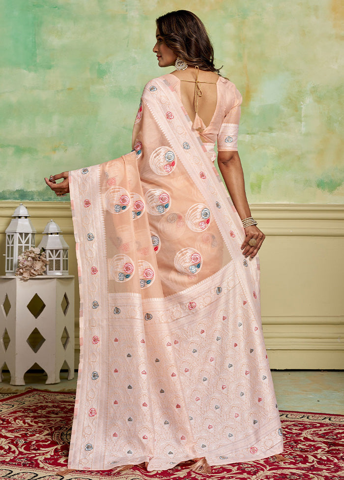 Peach Cotton Saree With Blouse Piece Free Shipping Outlet Store