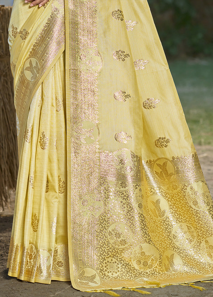 Yellow Spun Silk Saree With Blouse Piece Best Wholesale