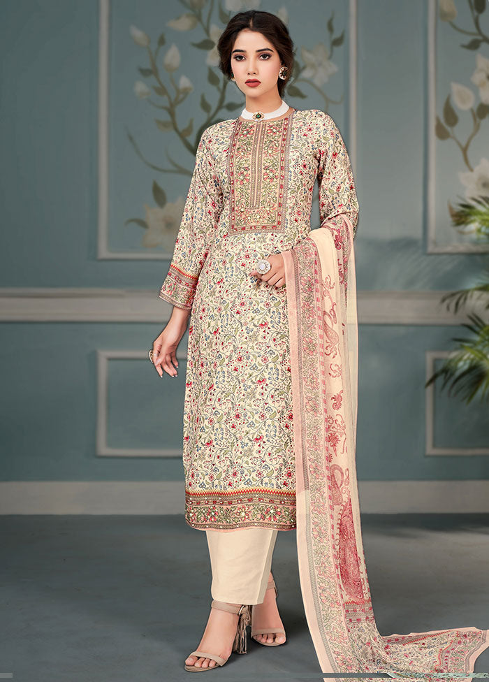 3 Pc Multicolor Unstitched Silk Suit Set Choice Online