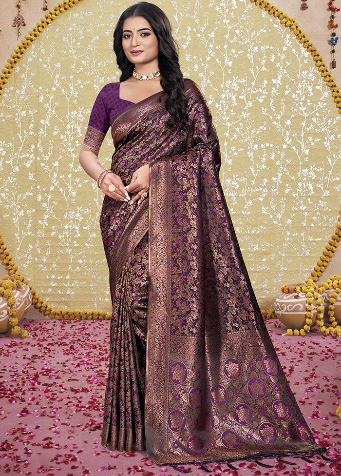 Purple Spun Silk Saree With Blouse Piece Sale 100% Original