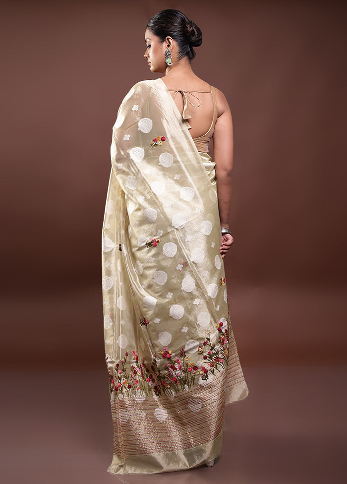 Cream Tissue Silk Saree With Blouse Piece Clearance Store For Sale