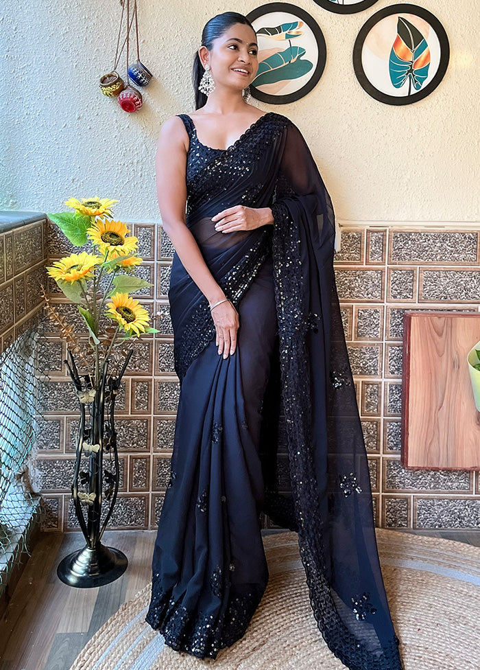 Black Georgette Saree With Blouse Piece Choice For Sale