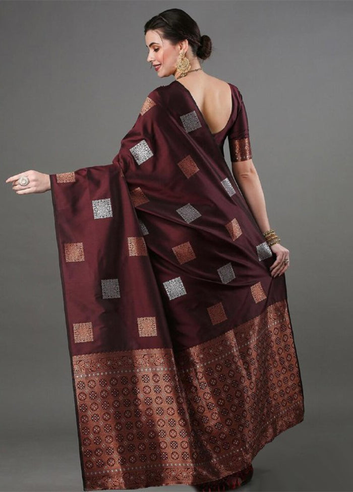 Brown Banarasi Silk Saree With Blouse Piece Free Shipping Cheap