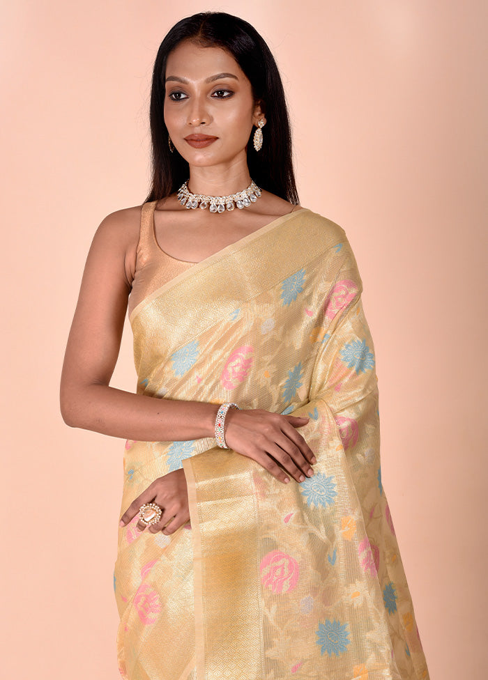 Yellow Tissue Silk Saree With Blouse Piece Cheap In China