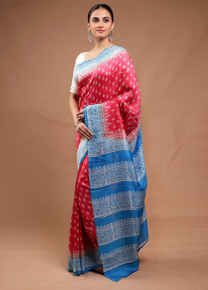 Pink Printed Pure Silk Saree Without Blouse Piece Sale Manchester Great Sale