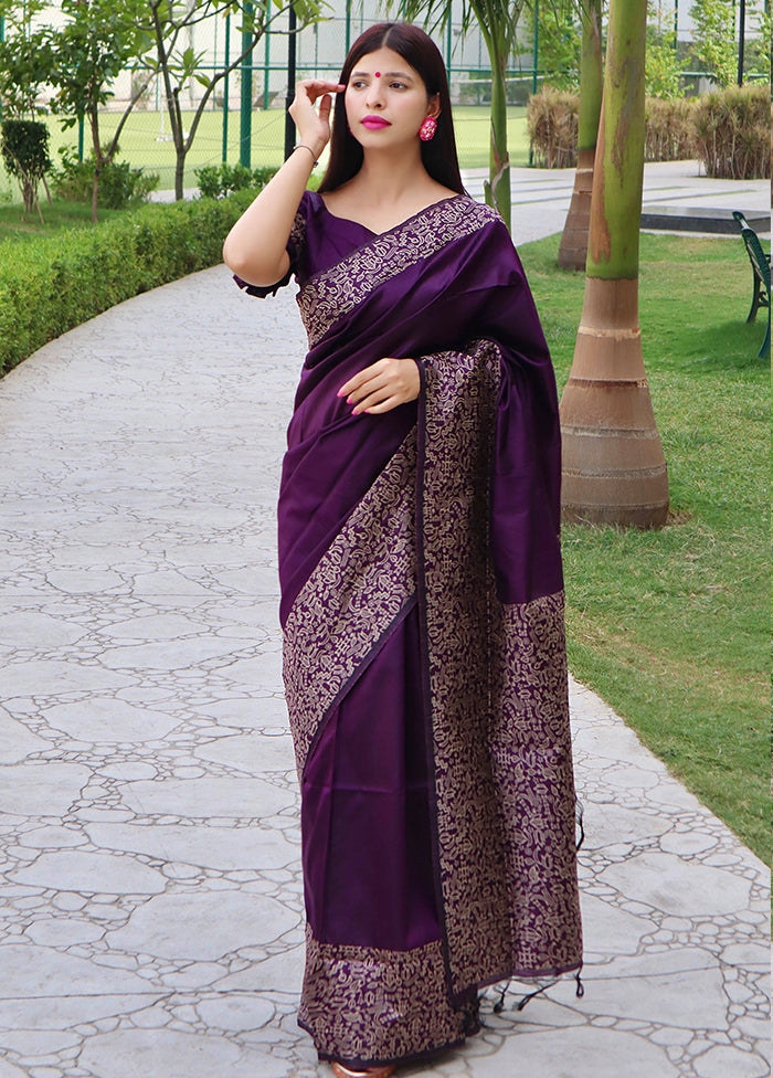 Purple Spun Silk Saree With Blouse Piece Outlet Manchester