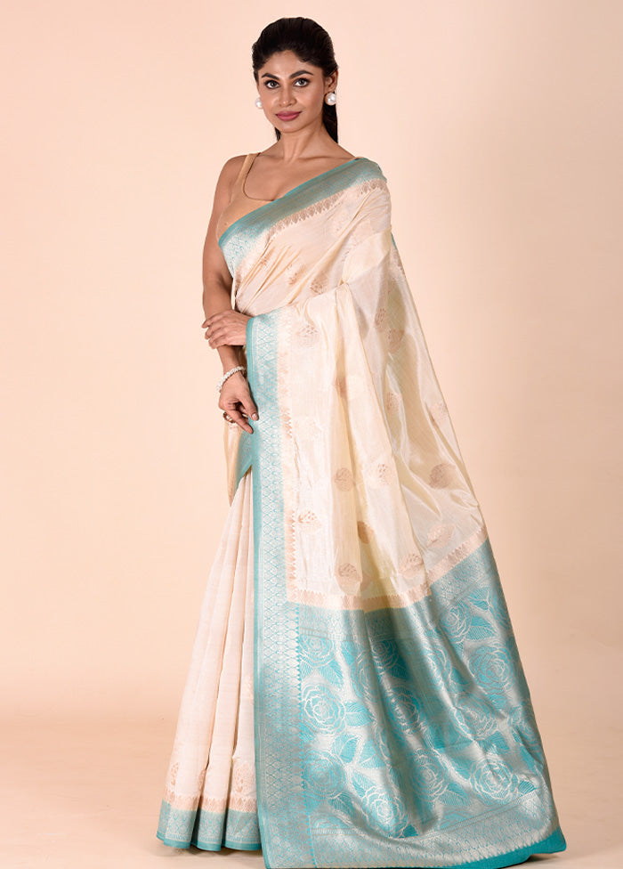 Beige Dupion Silk Saree With Blouse Piece Real Cheap Online