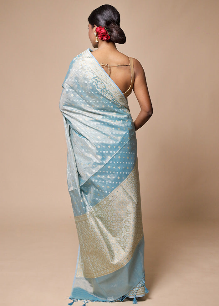 Blue Tissue Silk Saree With Blouse Piece Cheap Sale Outlet Locations