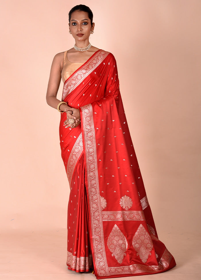 Red Banarasi Silk Saree With Blouse Piece Top Quality Cheap Pice