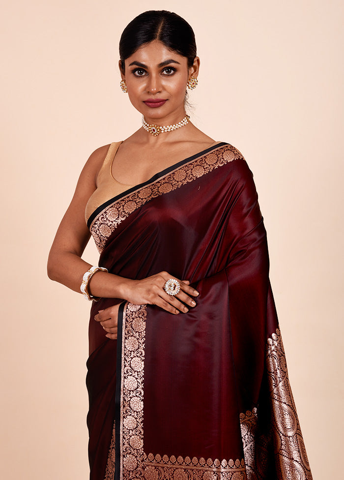 Maroon Banarasi Silk Saree With Blouse Piece Extremely For Sale