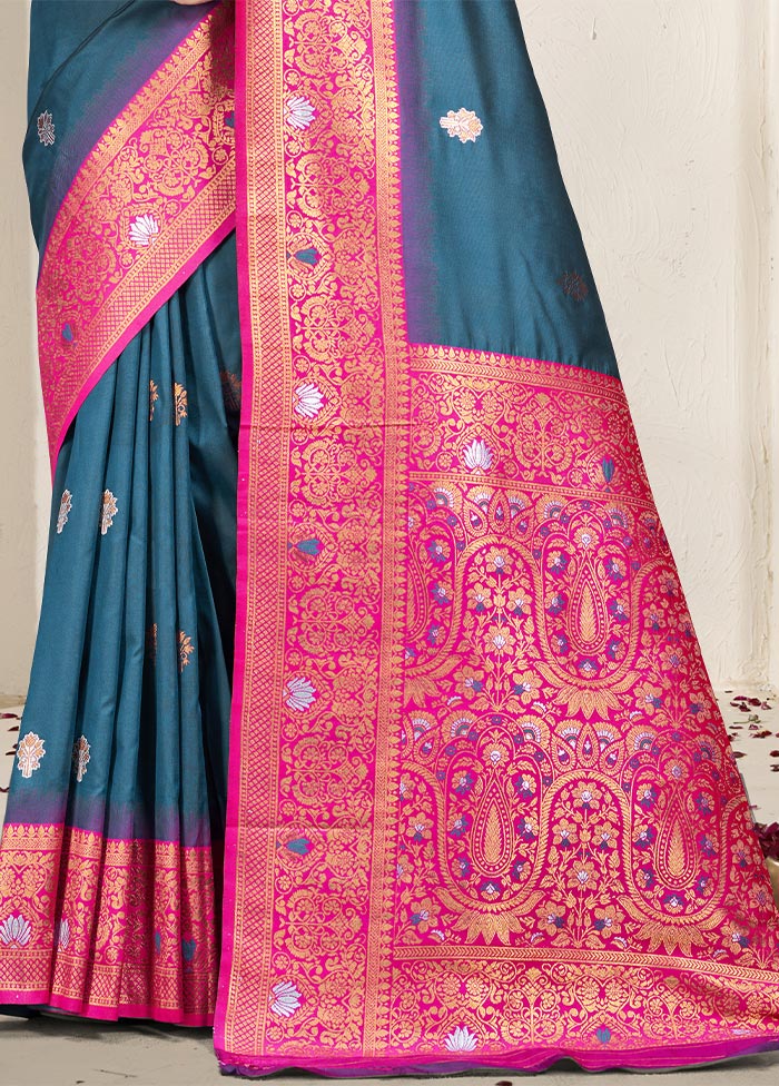 Rama Dupion Silk Saree With Blouse Piece Free Shipping Popular