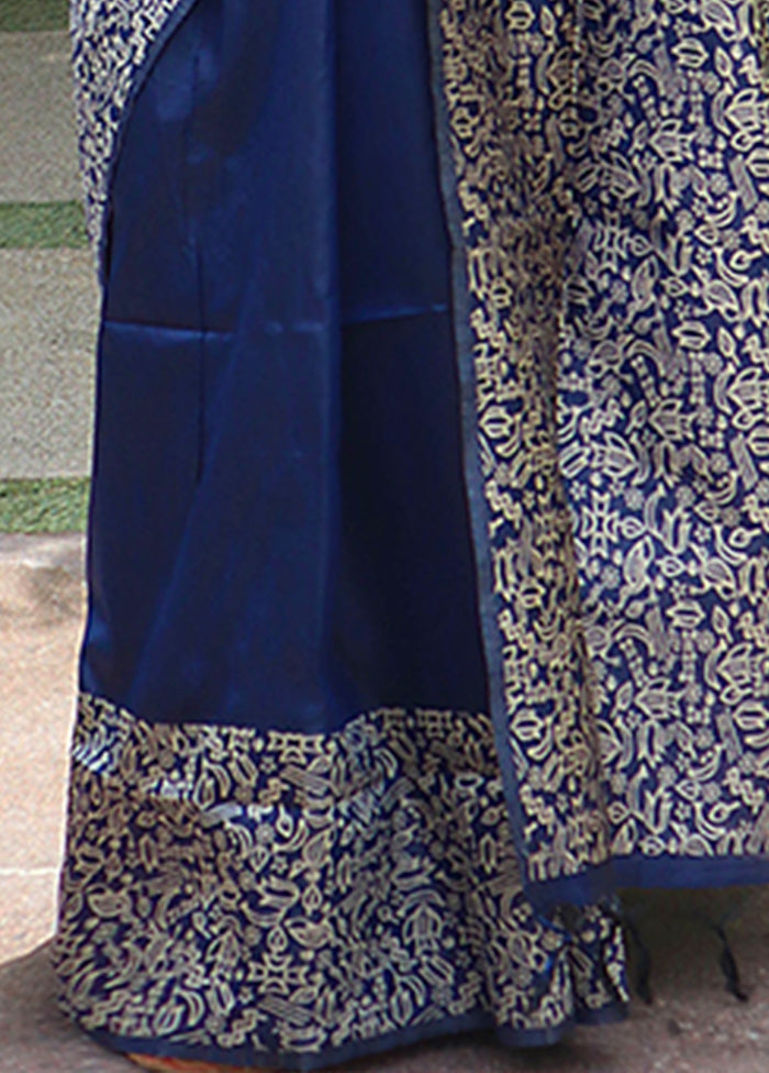 Blue Spun Silk Saree With Blouse Piece Manchester Great Sale Cheap Pice