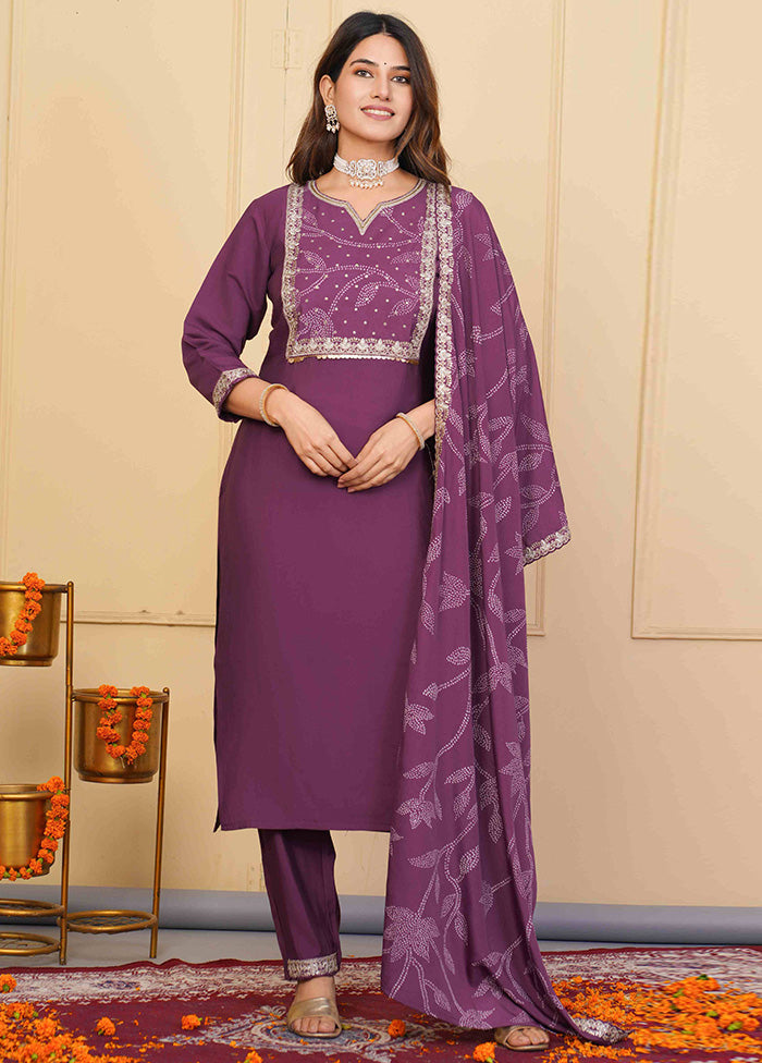 3 Pc Lavender Readymade Viscose Suit Set Newest Cheap Online