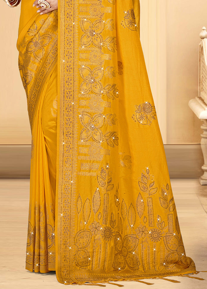 Yellow Spun Silk Saree With Blouse Piece Fashionable Cheap Pice