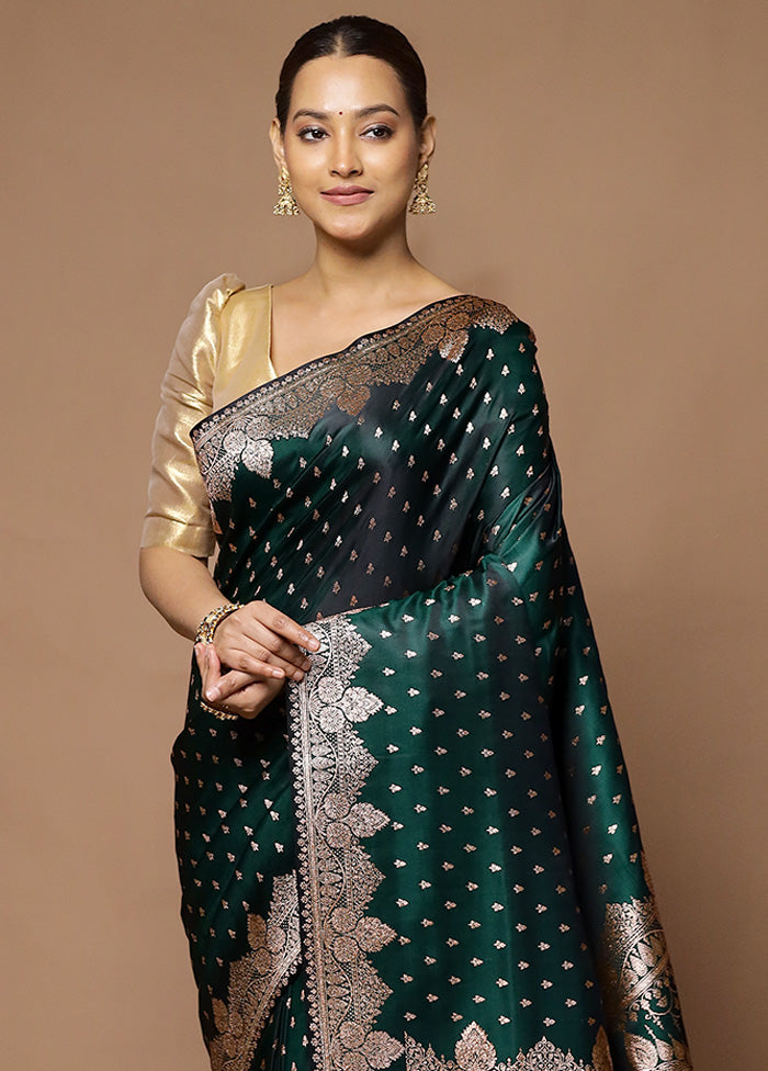 Green Banarasi Silk Saree With Blouse Piece Original Cheap Pice