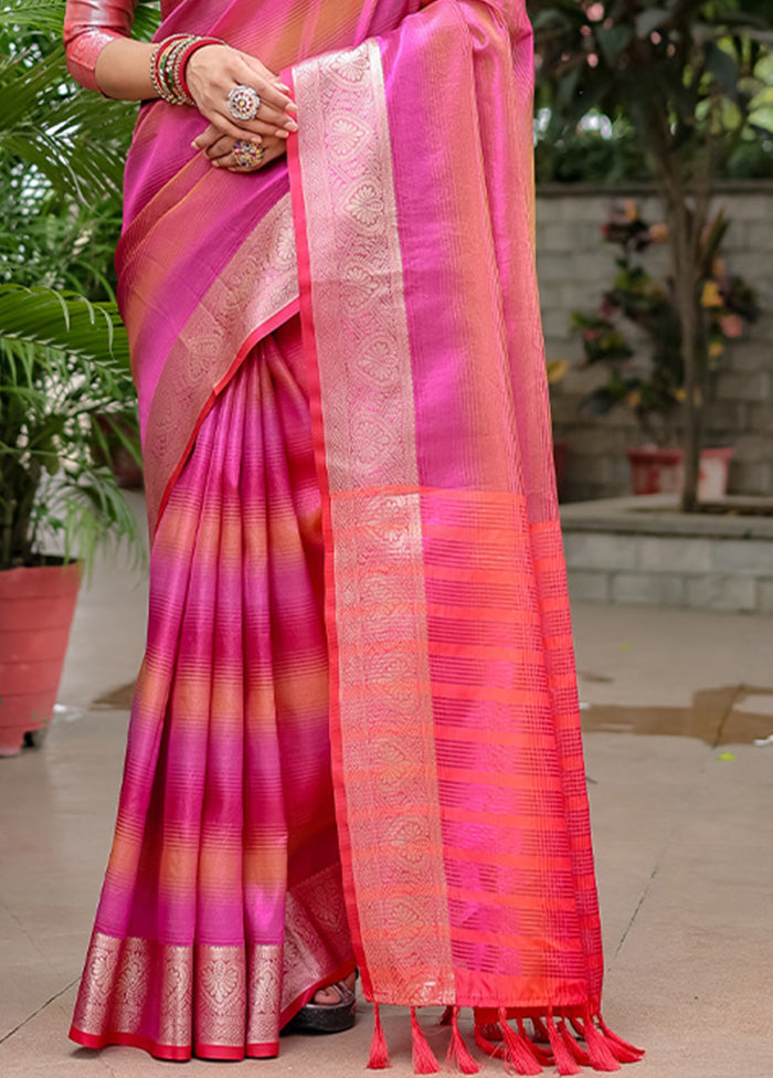 Pink Banarasi Silk Saree With Blouse Piece Discount 2025