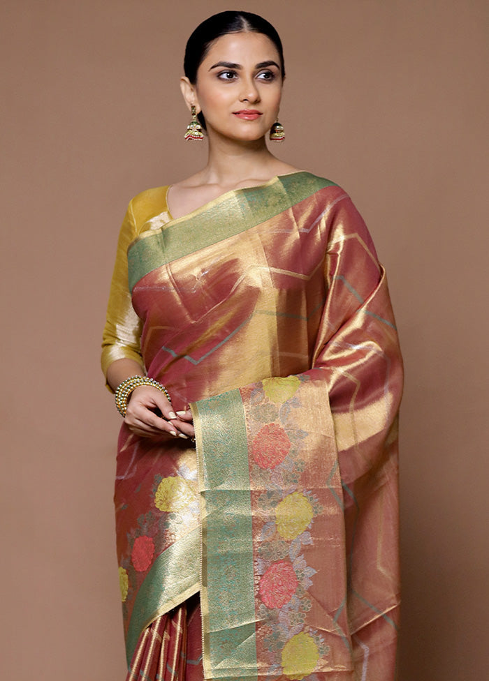 Pink Tissue Silk Saree With Blouse Piece Clearance Geniue Stockist