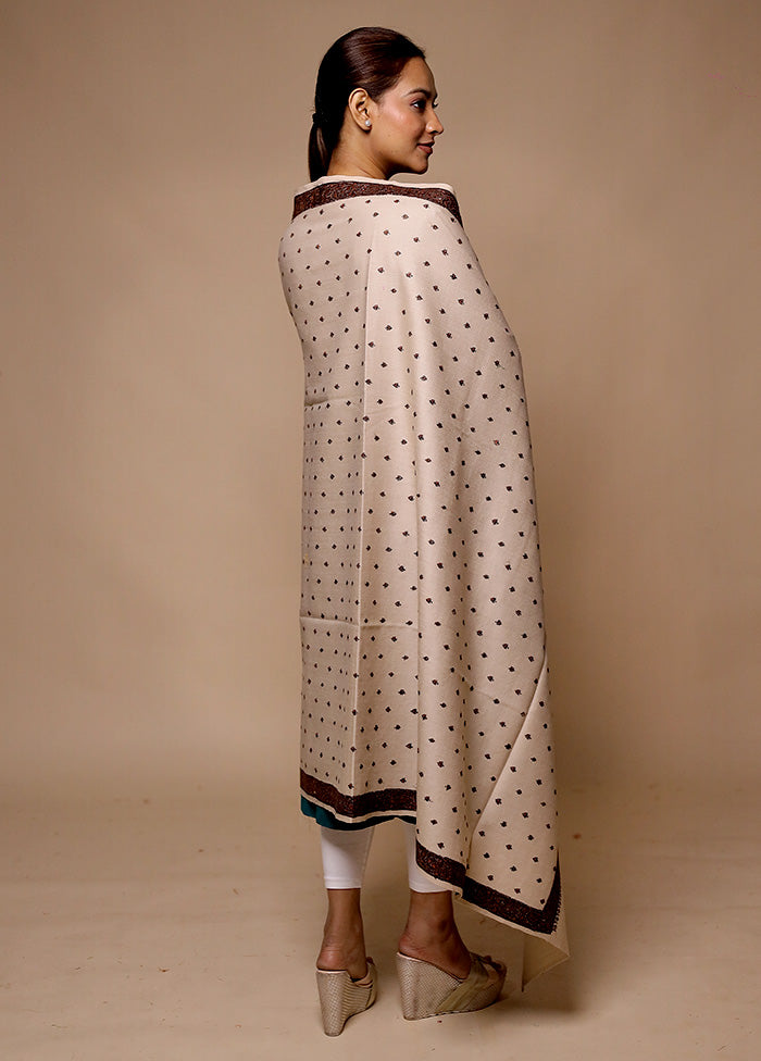 Cream Butta Work With Zari Woven Border Shawl Manchester For Sale