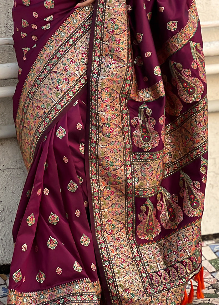 Magenta Pasmina Silk Saree With Blouse Piece Cheap Cheap Online