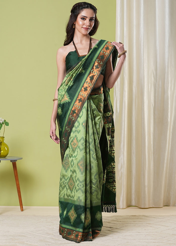 Pista Green Banarasi Silk Saree With Blouse Piece Cheap Official