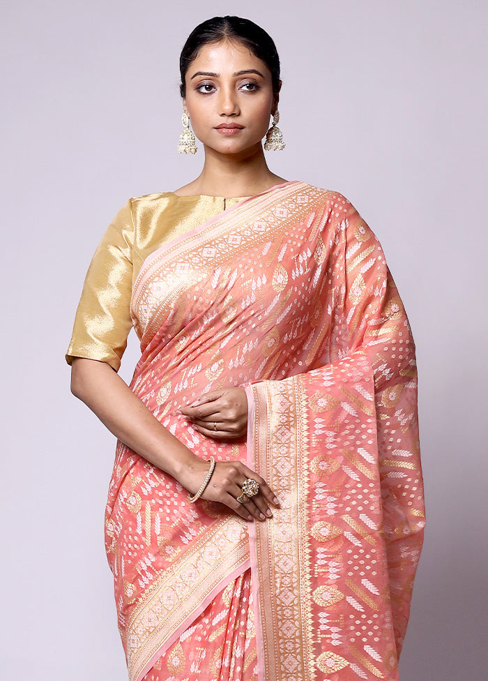 Peach Pure Cotton Saree With Blouse Piece Outlet 2025 New