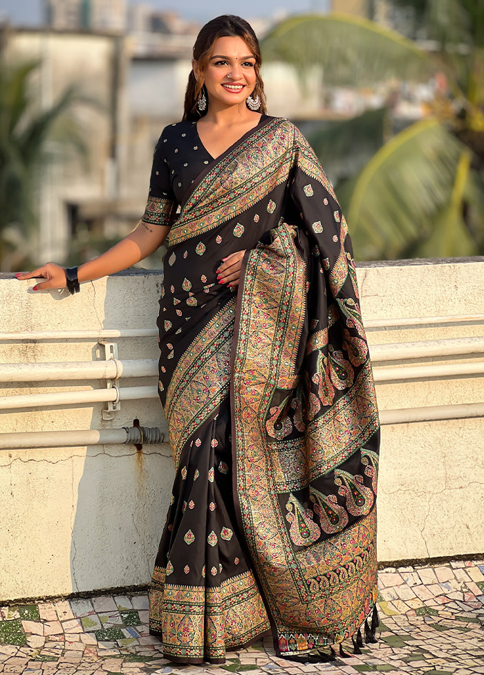 Black Pasmina Silk Saree With Blouse Piece Sale Wide Range Of