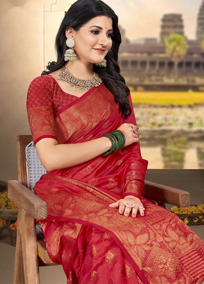 Red Spun Silk Saree With Blouse Piece The Cheapest Cheap Pice