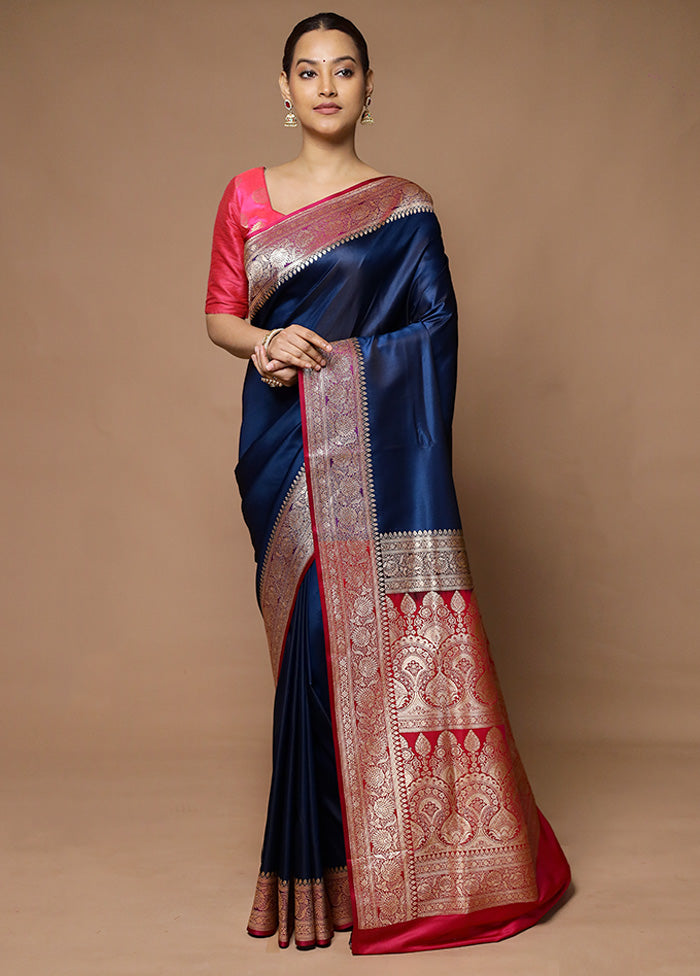 Blue Banarasi Silk Saree With Blouse Piece Online