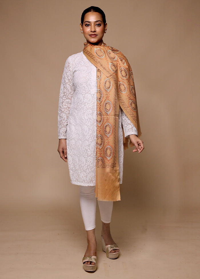 Cream Butta Work With Zari Woven Border Shawl Discounts Cheap Pice