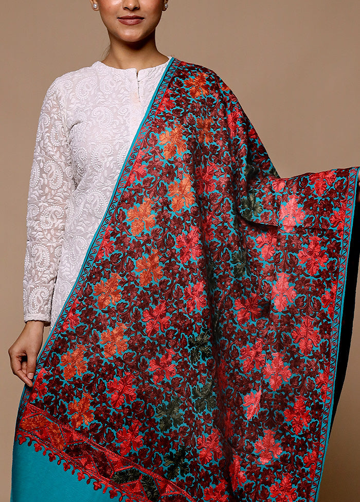 Blue Woven Work Shawl Cheap Pice Outlet Sale