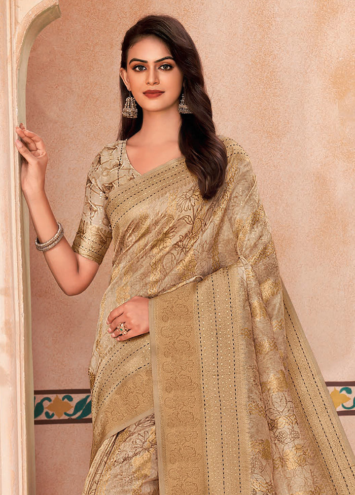 Cream Spun Silk Saree With Blouse Piece Sale Recommend