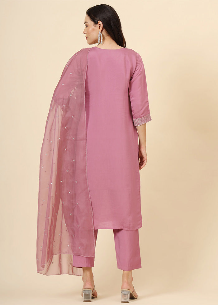 3 Pc Pink Readymade Silk Suit Set Cheap Sale Cheapest