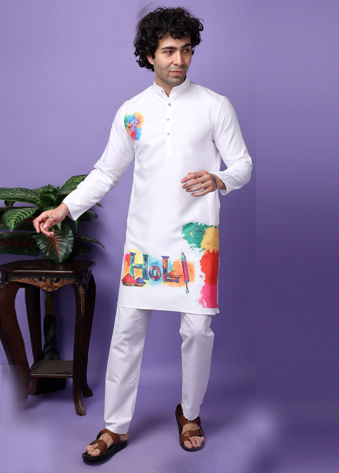 White Viscose Printed Medium Kurta Sale Amazing Pice