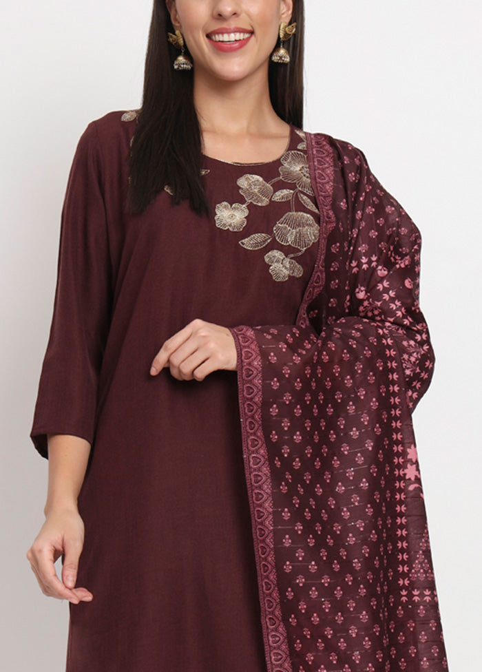 3 Pc Brown Readymade Cotton Dupatta Suit Set For Sale Finishline