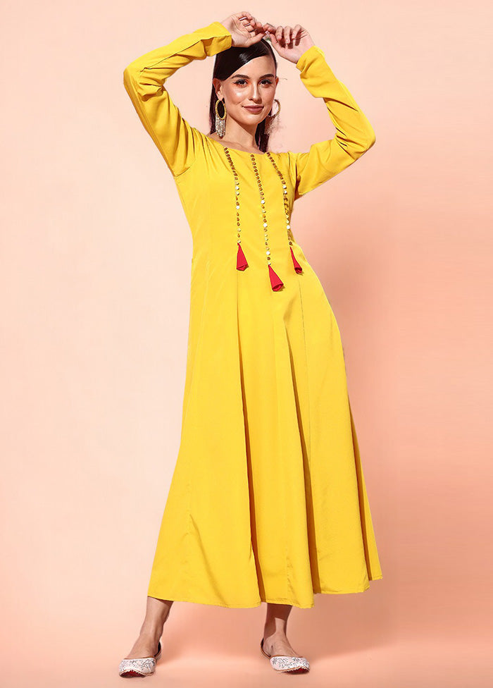 Mustard Readymade Silk Indian Dress Outlet Footlocker Finishline