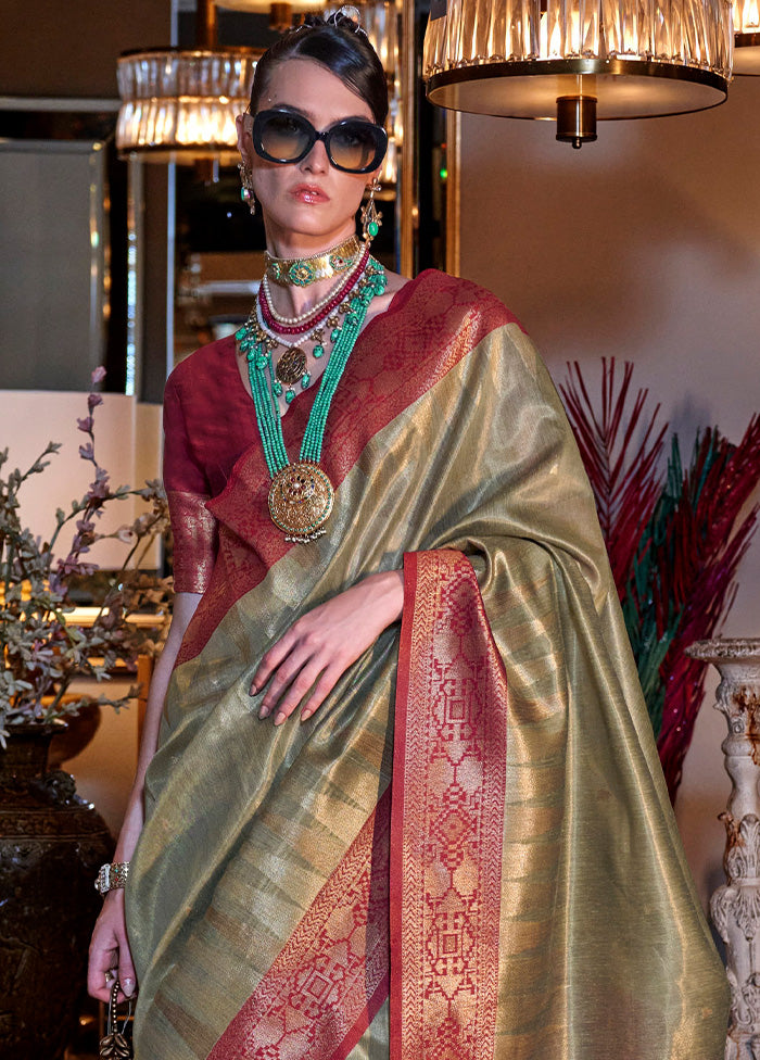 Pista Green Spun Silk Saree With Blouse Piece Discount Official Site