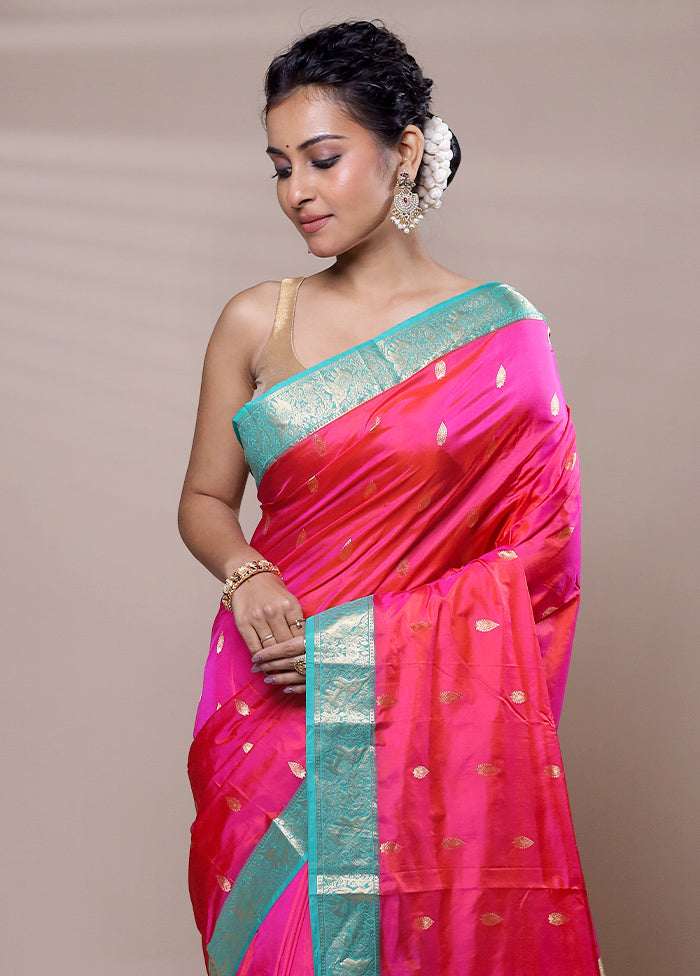 Pink Handloom Kanjivaram Pure Silk Saree With Blouse Piece Discount Original