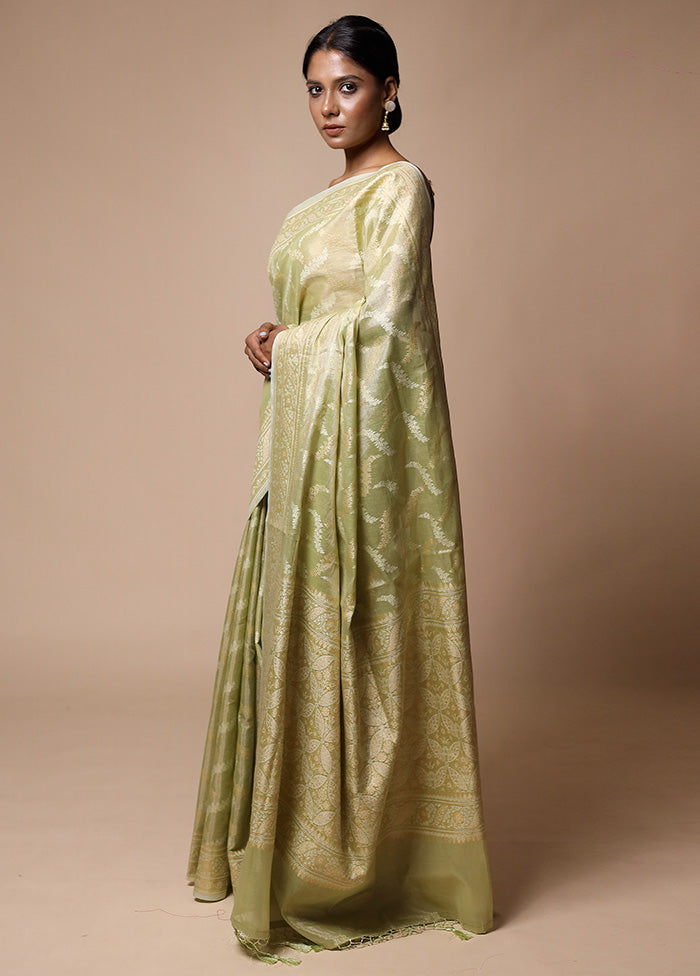 Green Tissue Silk Saree With Blouse Piece Outlet 100% Original