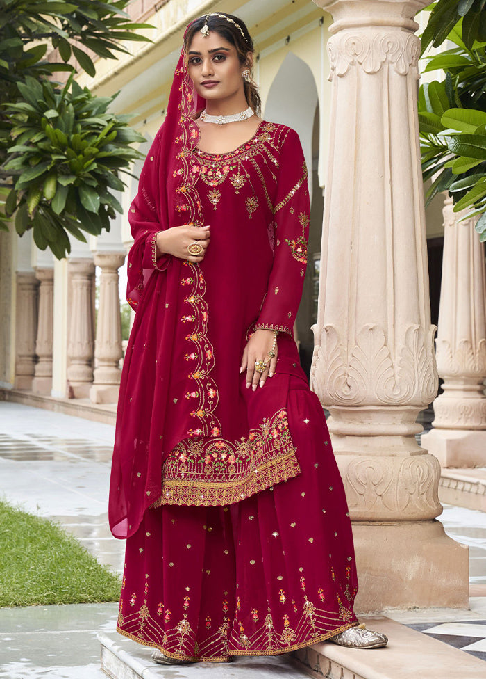 3 Pc Pink Semi Stitched Georgette Suit Set Tumblr Online