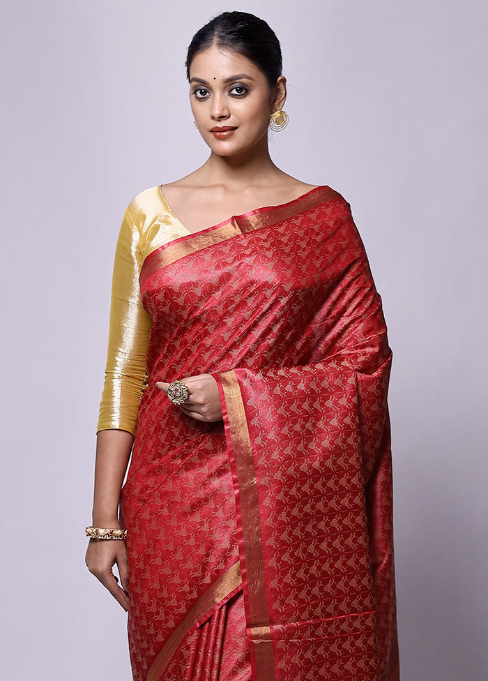 Pink Tussar Silk Saree With Blouse Piece Sale Pre Order