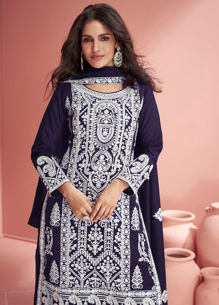 3 Pc Navy Blue Semi Stitched Georgette Suit Set 2025 New Cheap Pice