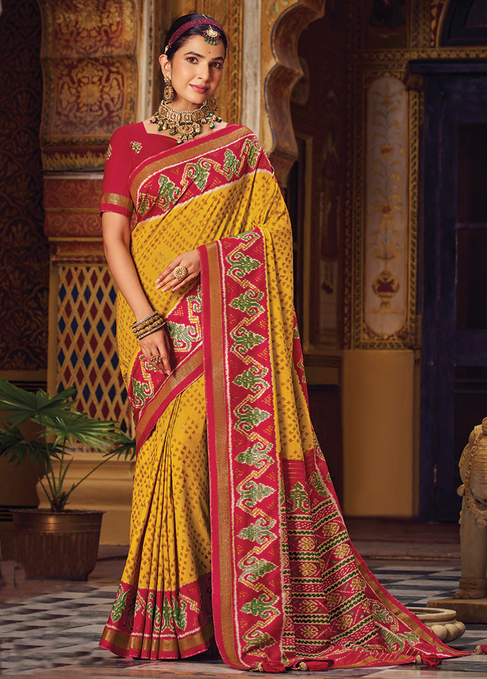 Yellow Spun Silk Saree With Blouse Piece Clearance For Nice