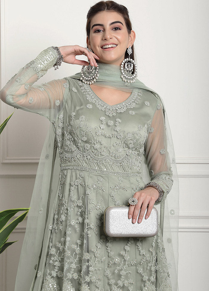 Green Semi Stitched Net Indian Dress Geniue Stockist