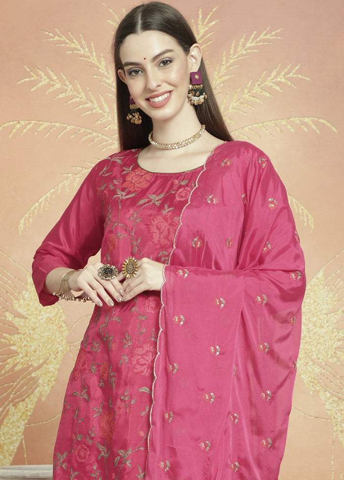 3 Pc Magenta Unstitched Silk Suit Set Sale For Nice