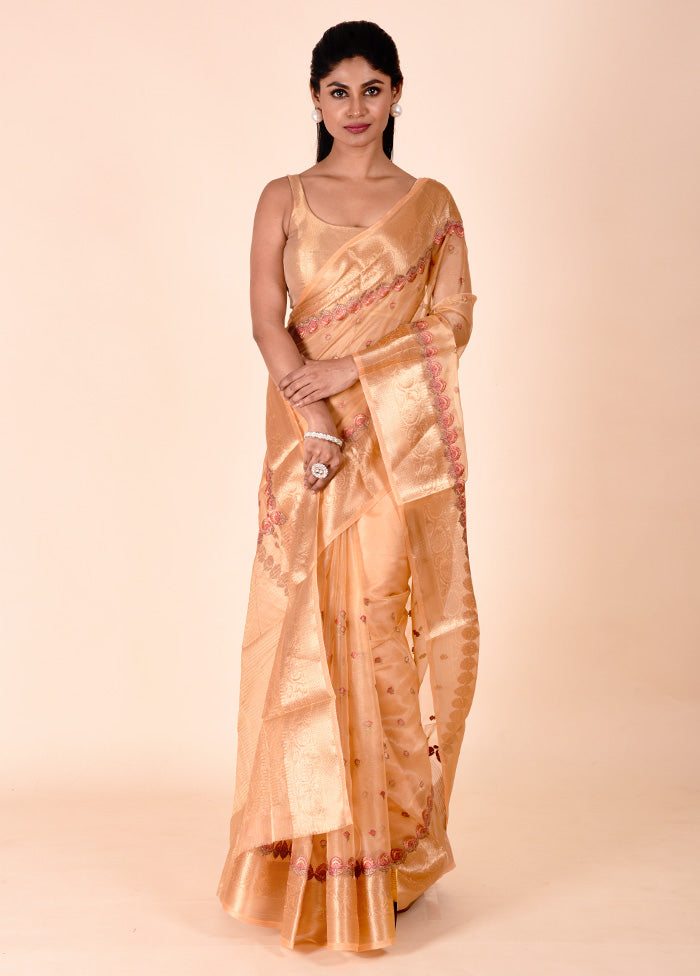 Cream Tissue Silk Saree With Blouse Piece Clearance 2025