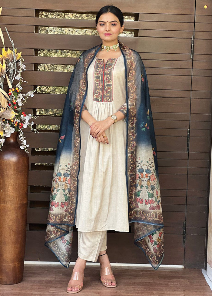 3 Pc Off White Readymade Silk Dupatta Suit Set Outlet Geniue Stockist