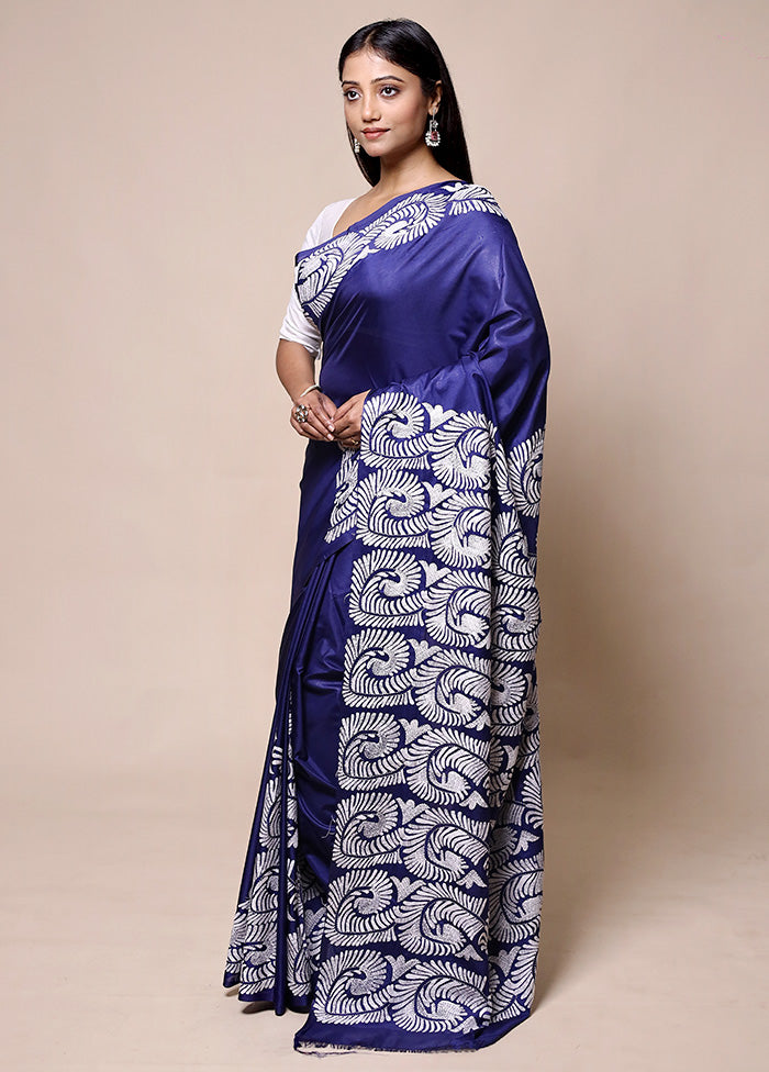 Violet Kantha Stitch Silk Saree With Blouse Piece Footlocker Pictures Sale Online