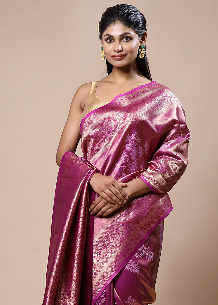 Pink Tissue Silk Saree With Blouse Piece Free Shipping High Quality